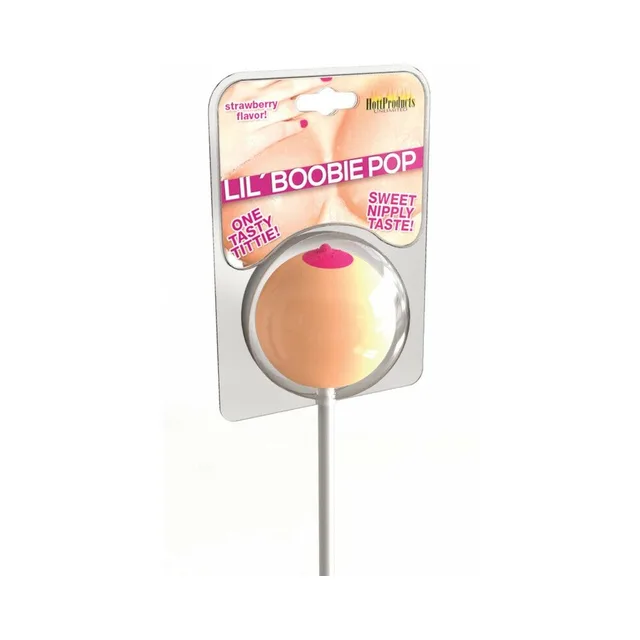 Hott Products Lil Boobie Pop Candy Lollipop round peach beige candy on white hanging card