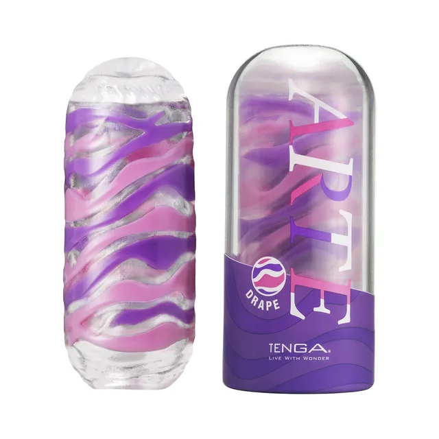 TENGA ARTE Drape purple layered masturbator beside clear case