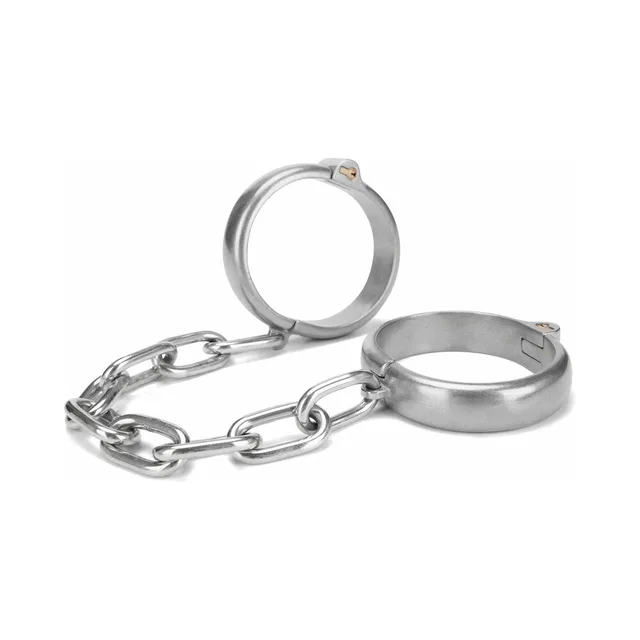 Prowler RED silver-tone stainless steel ankle cuffs with wide bands and chain