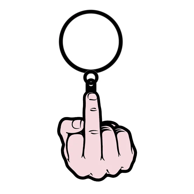 Pale pink middle finger hand keychain with black split ring