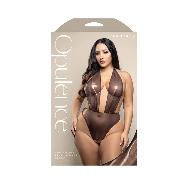 Fantasy Lingerie chocolate plunge halter teddy Queen retail box
