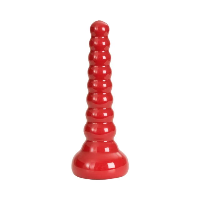 Glossy red anal wand with graduated beads and flared base