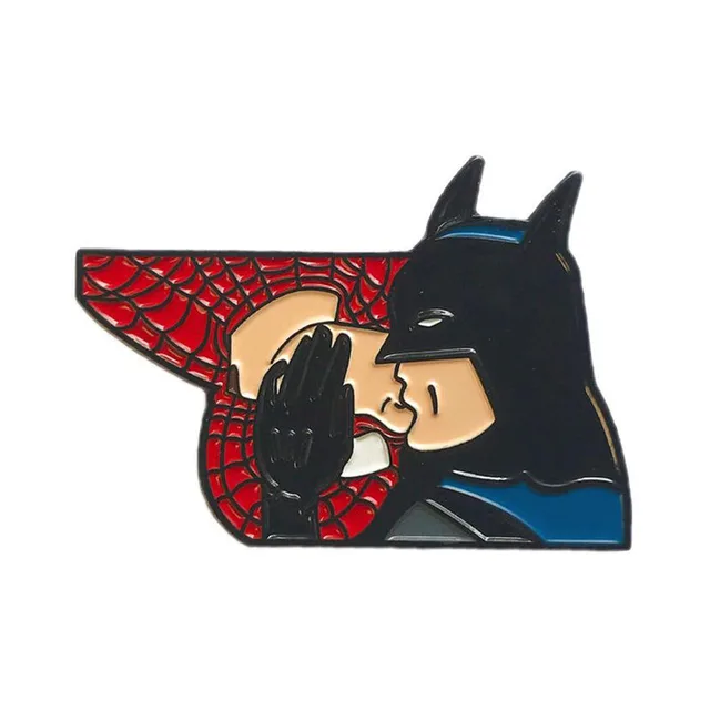 red-web and black-cowl character kiss on multicolor soft-enamel pin