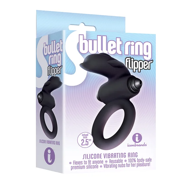 The 9's Flipper Black Silicone Bullet Ring in white blue hanging retail card