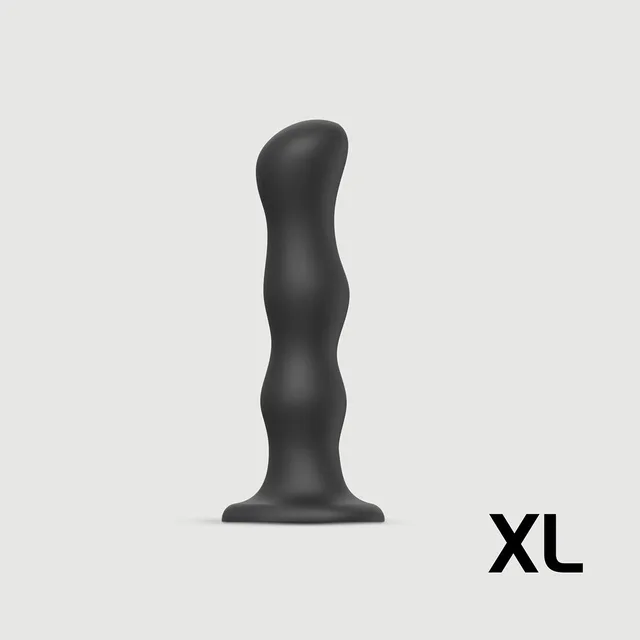 XL black Strap-On-Me Geisha Ball dildo with wavy shaft and flared base