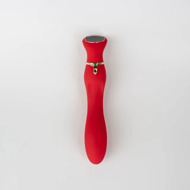 Front view of curved red Chance vibrator with dark touch panel