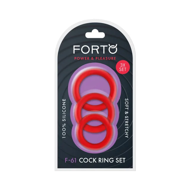 Forto F-61 three-piece red cock ring set in package
