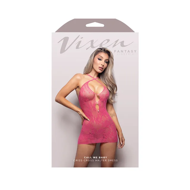Call Me Baby hot pink halter dress O/S retail box