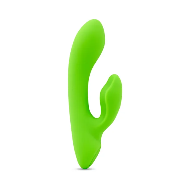 left side of green Jolie Nubii showing long curved shaft and raised rabbit arm