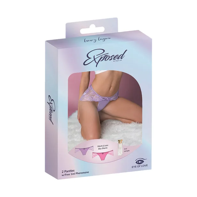 Magic Silk lilac and rose mesh-lace boy short two-pack queen size in box