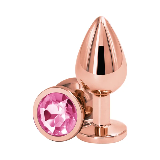 Rose gold medium plug with large pink faceted base jewel