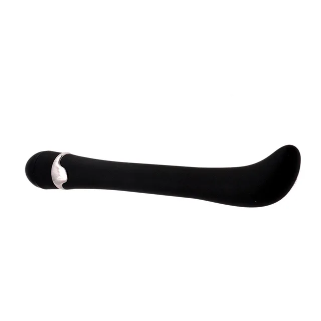 black Sex Kitten G Kitty vibrator with curved tapered shaft and silver accent band