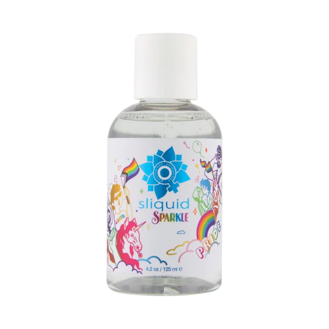 Front of Sliquid Sparkle Pride 4.2 oz lubricant bottle