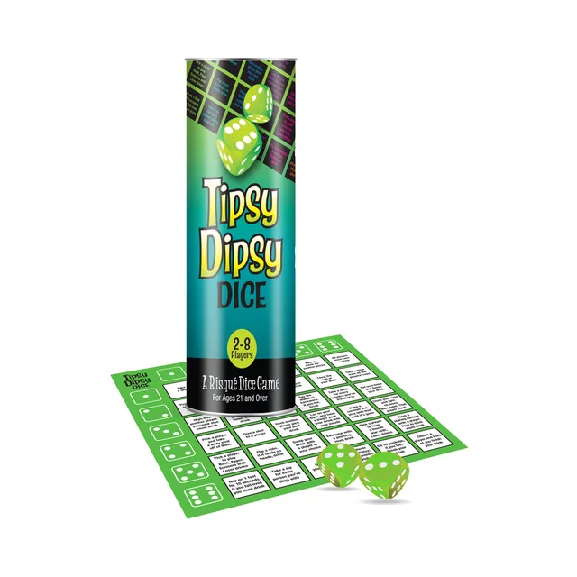 Tipsy Dipsy game with green dice and challenge grid