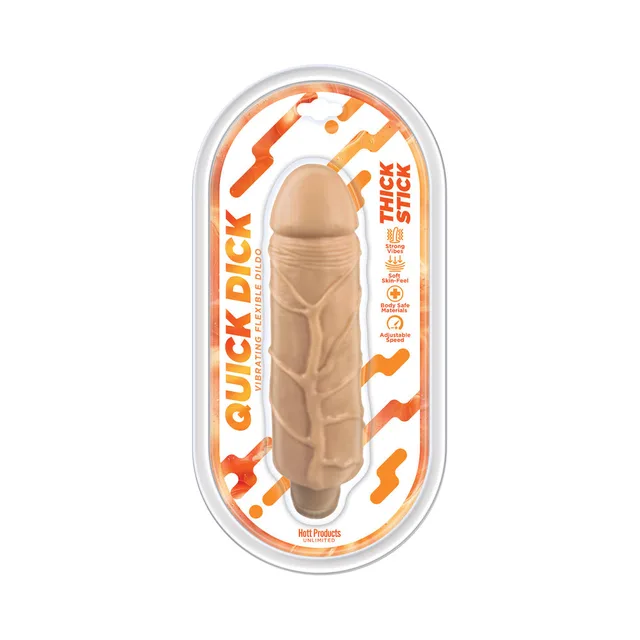 Ivory Quick Dick Thick Stick vibrator in clear orange package