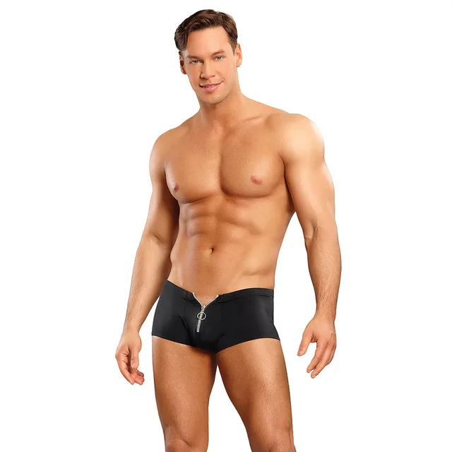 Male model wearing black Ultimate Duo zipper short size S/M