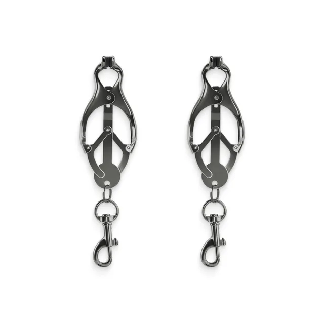 NS Novelties Bound C3 gunmetal cage nipple clamps paired open cage frames with swivel clips