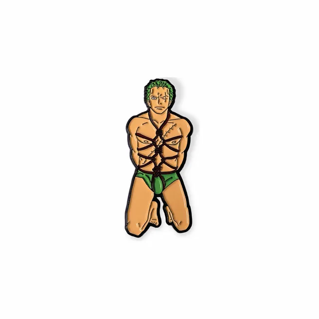 Geeky and Kinky Pirate Hunter enamel pin with green hair and briefs