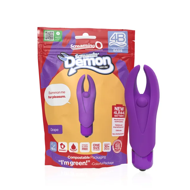 purple Screaming O 4B Demon horned mini vibrator with red package