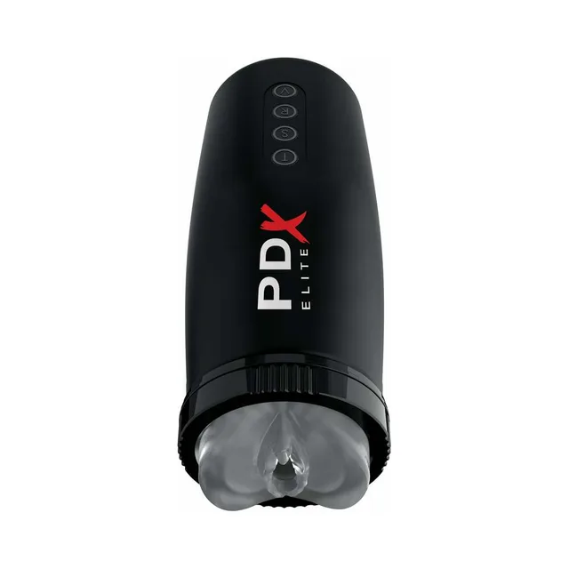 PDX Elite Motobator 2 black stroker front upright body with red PDX logo, four controls and gray opening