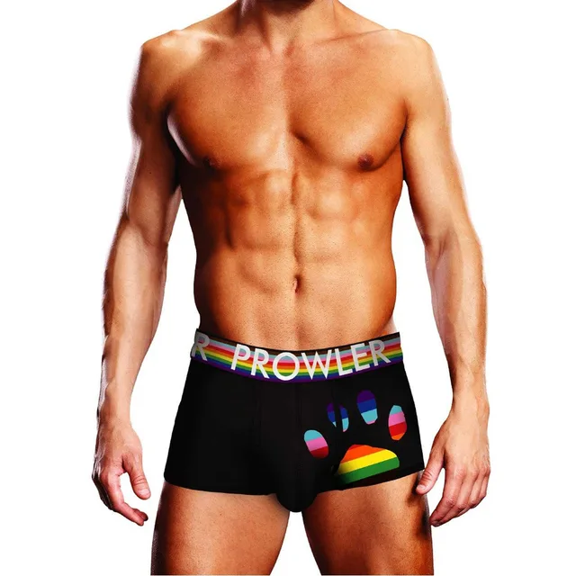 Front view of black Prowler trunk with multicolor paw graphics size S