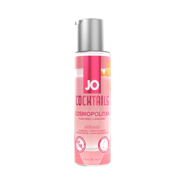 Front view of pink JO Cocktails Cosmopolitan 2 oz bottle