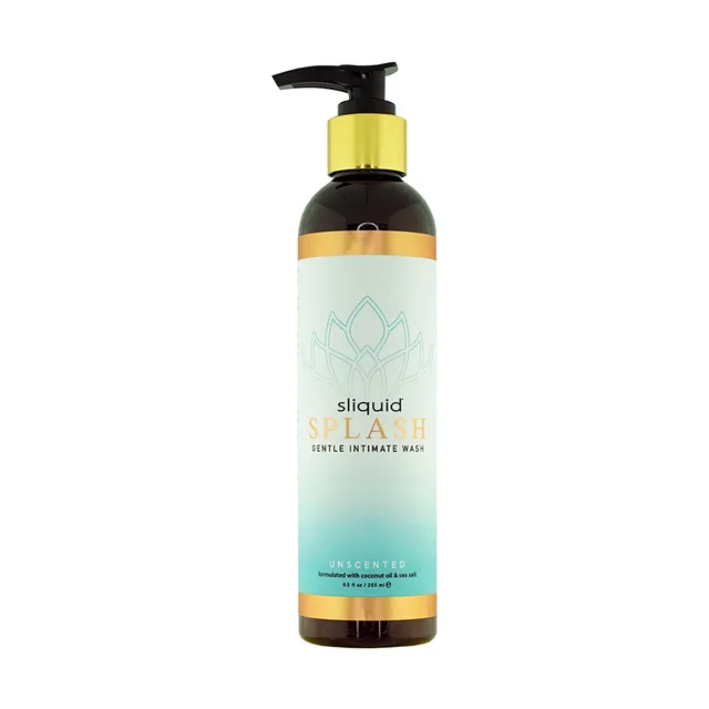 Sliquid Splash Unscented amber pump bottle with blue label
