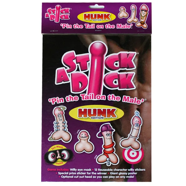 Stick a Dick Hunk Game colorful illustrated hanging game package front
