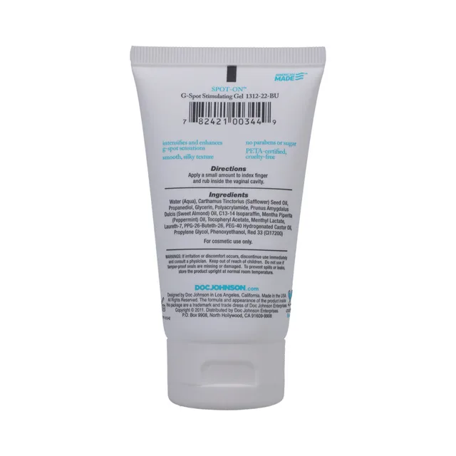 Doc Johnson Spot-On 2 oz white squeeze tube back panel