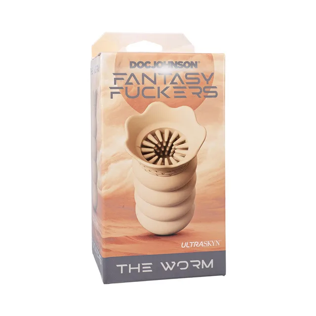 Fantasy Fuckers The Worm ULTRASKYN stroker beige ribbed sleeve pictured on retail box
