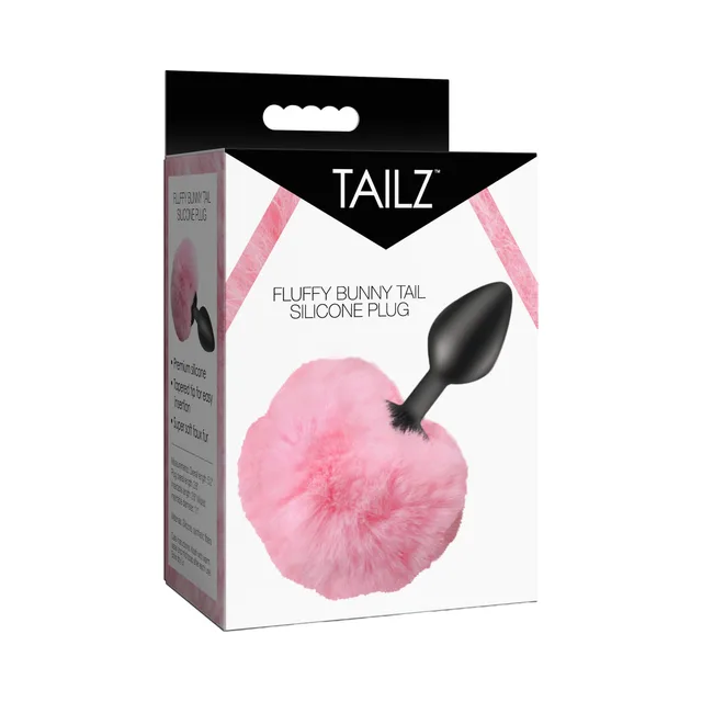 Tailz Pink Fluffy Bunny Tail Silicone Plug in retail box