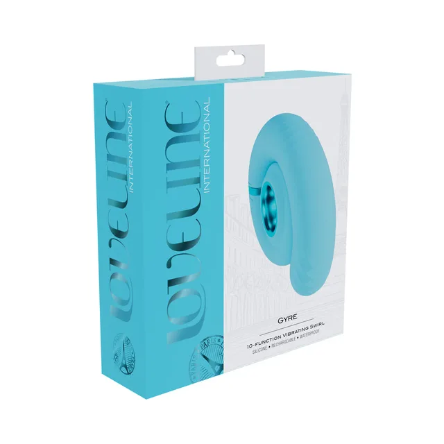 Blue Loveline Gyre oval swirl vibrator in turquoise retail box