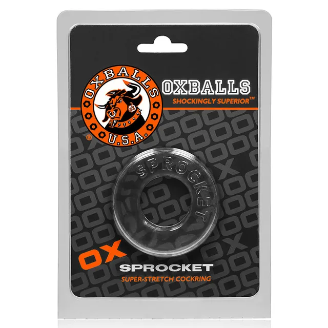 OxBalls Sprocket Clear Textured Ring in hanging package