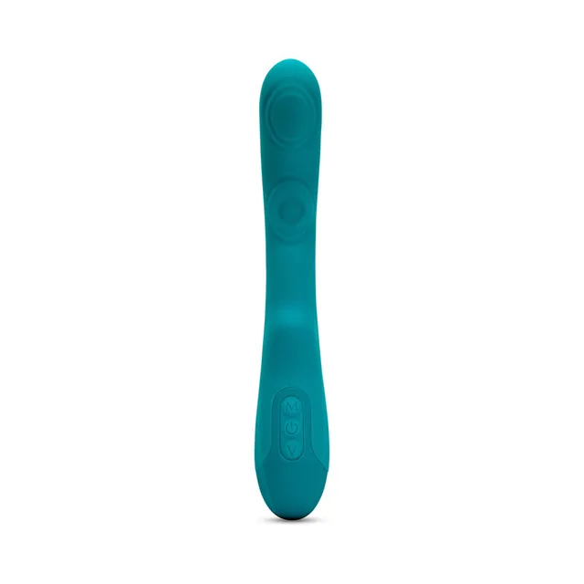 front view of emerald Vivi vibrator with rounded head and circular control buttons
