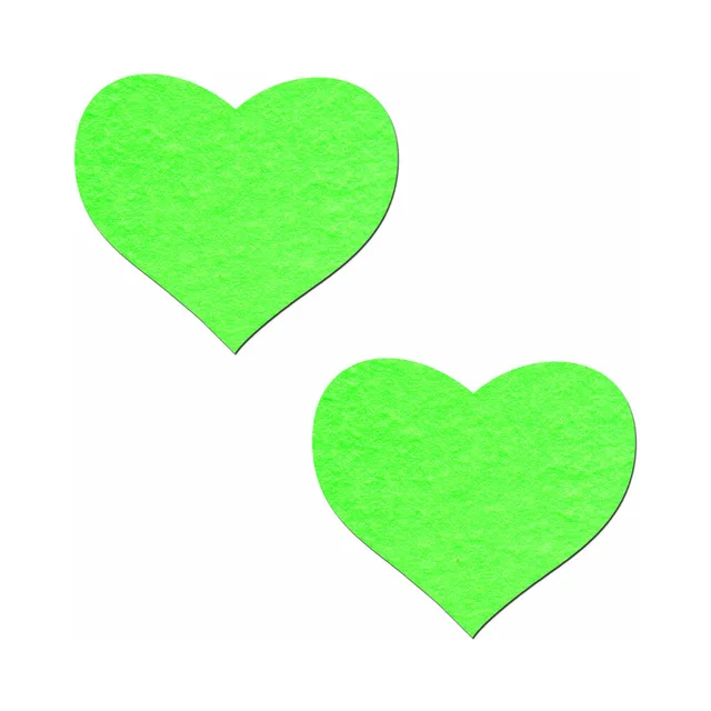 Pastease pair of bright green glow-in-the-dark heart vinyl pasties