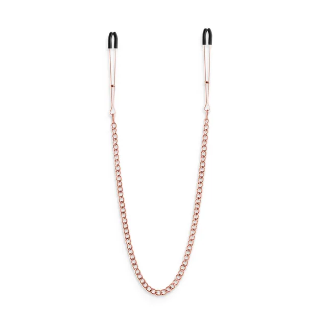 NS Novelties Bound DC3 rose gold chain nipple clamps paired slim clamps with fine chain