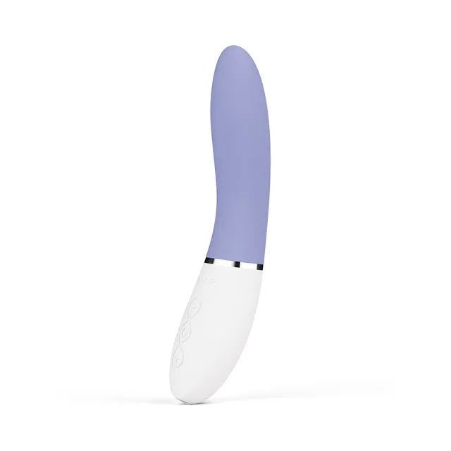 Powder-blue LELO LIV 3 curved silicone shaft with white handle
