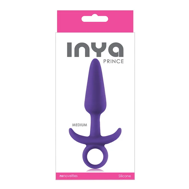 INYA Prince Medium Purple Silicone Plug upright in white pink retail box