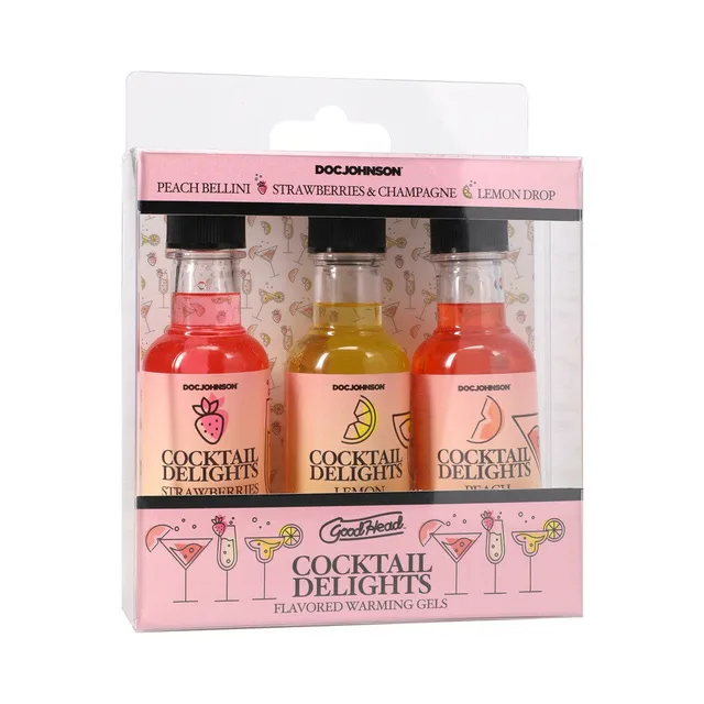 GoodHead Cocktail Delights gel set three flavor bottles in clear-front pink carton