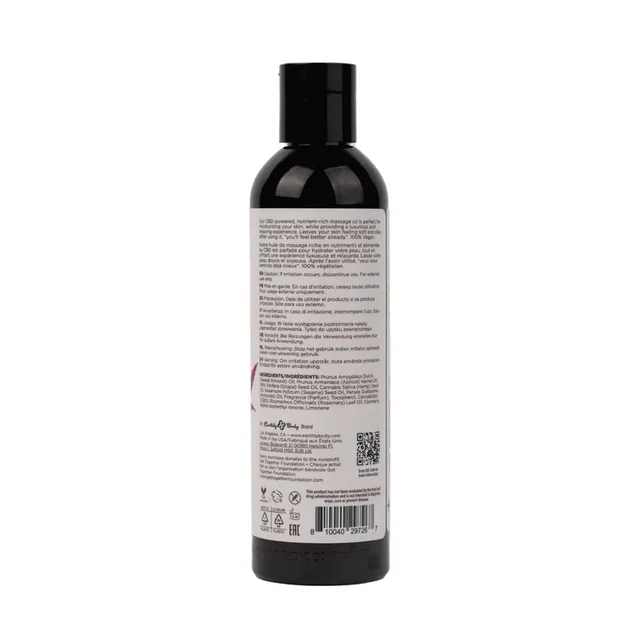 Back label of 8 oz Earthly Body Skinny Dip massage and body oil