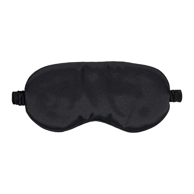 Front view of black Ouch satin blindfold with gathered strap