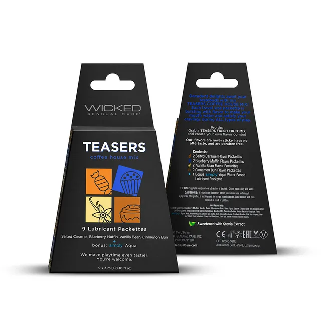 Front and back of Coffee House Mix black hanging carton
