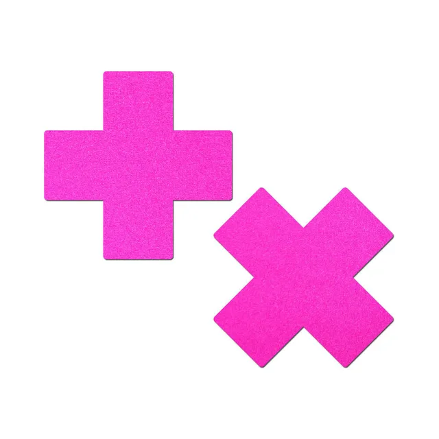 Neon-pink plus-sign and X-shaped pasties pair