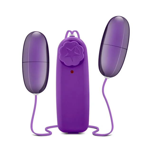 Blush B Yours Plum Double Pop Eggs two purple wired eggs flanking remote