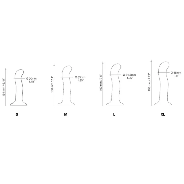 Strap-On-Me P&G-Spot size comparison diagram from small through XL