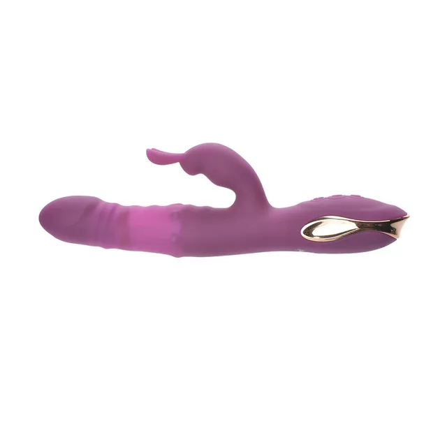 Horizontal side view of pink Rose Gold rabbit with curved external arm
