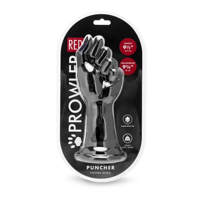 Prowler RED black hand-shaped fisting dildo retail pack