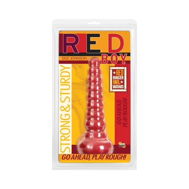 Doc Johnson Red Boy red beaded anal wand in clear package