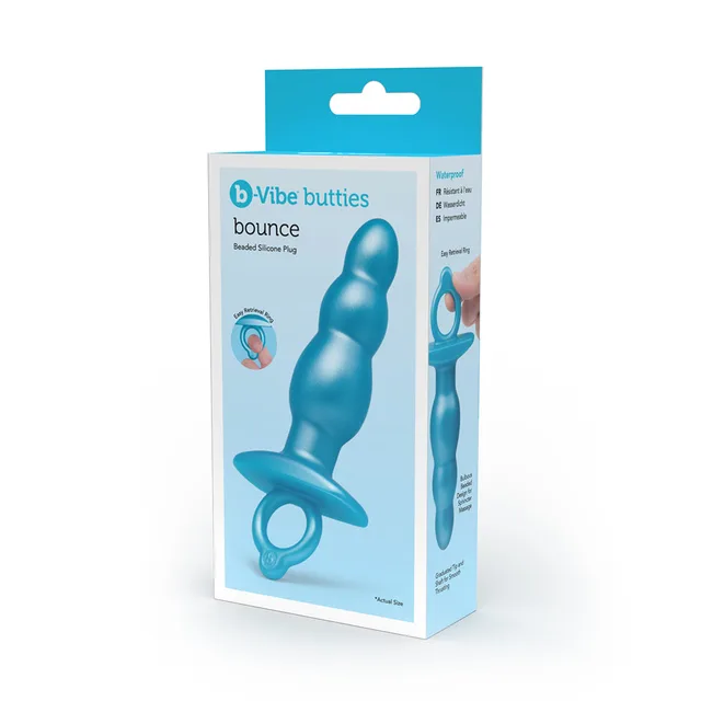 b-Vibe Butties Bounce blue beaded silicone plug in turquoise retail box