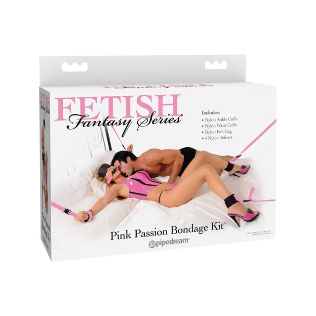White Fetish Fantasy Series box for the seven-piece Pink Passion bondage kit